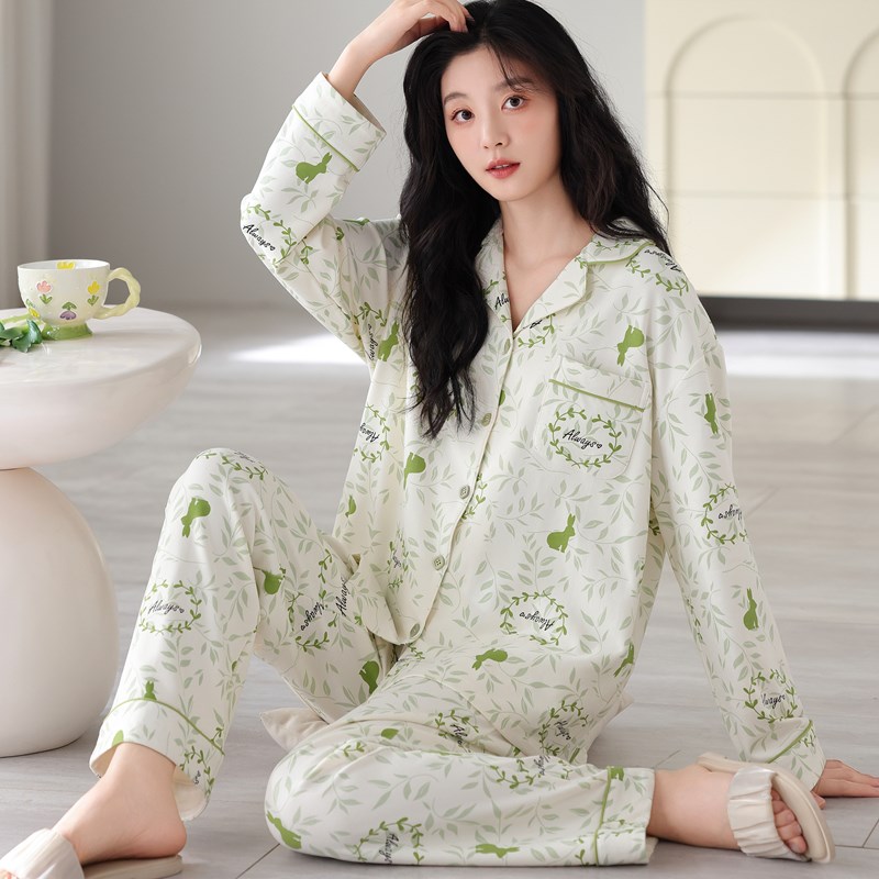小清新碎花睡衣女士春秋季纯棉长袖长裤开衫甜美薄款家居服两件套