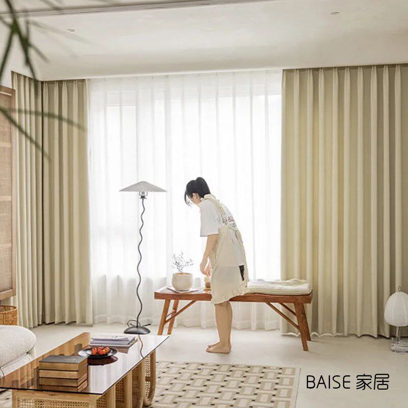 侘寂风细纹皱布i遮光日式高温定型窗帘环保简约风现代阳台客厅卧
