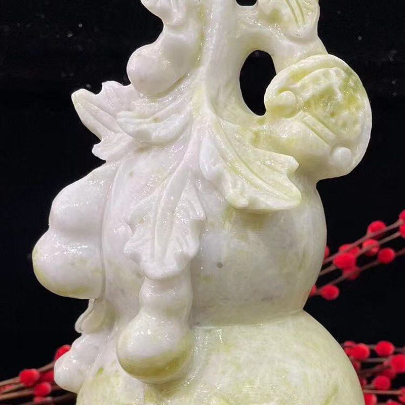 天然蓝田玉葫芦摆件中式客厅家居玄关装J饰品办公室桌面玉雕工艺