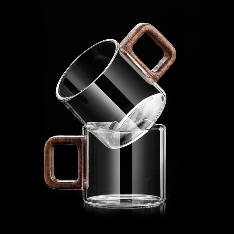 耐热玻璃杯品茗杯家用胡桃木带把小茶杯高硼硅加厚功夫茶具花茶杯,餐饮具,茶杯,淘宝优惠券,粉丝福利购,淘宝优惠卷