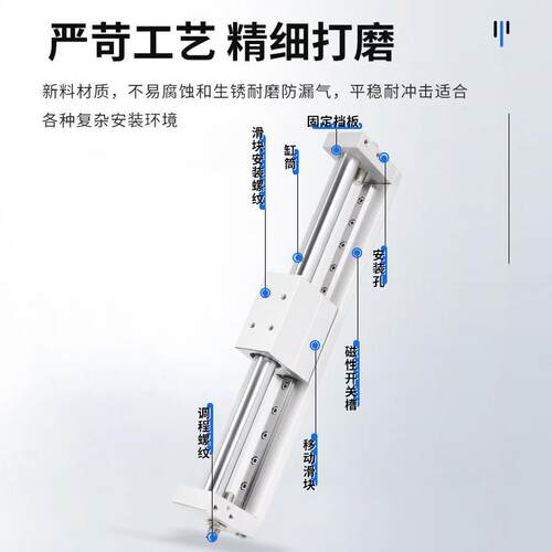 RMH489系列磁式无杆双气缸缸径偶10/15/20/5气动元2件双向活塞杆