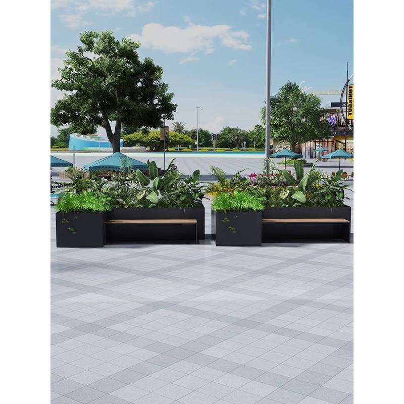 户外不锈钢花箱座椅坐凳一体广场商业街休息凳景观花池铁艺花槽