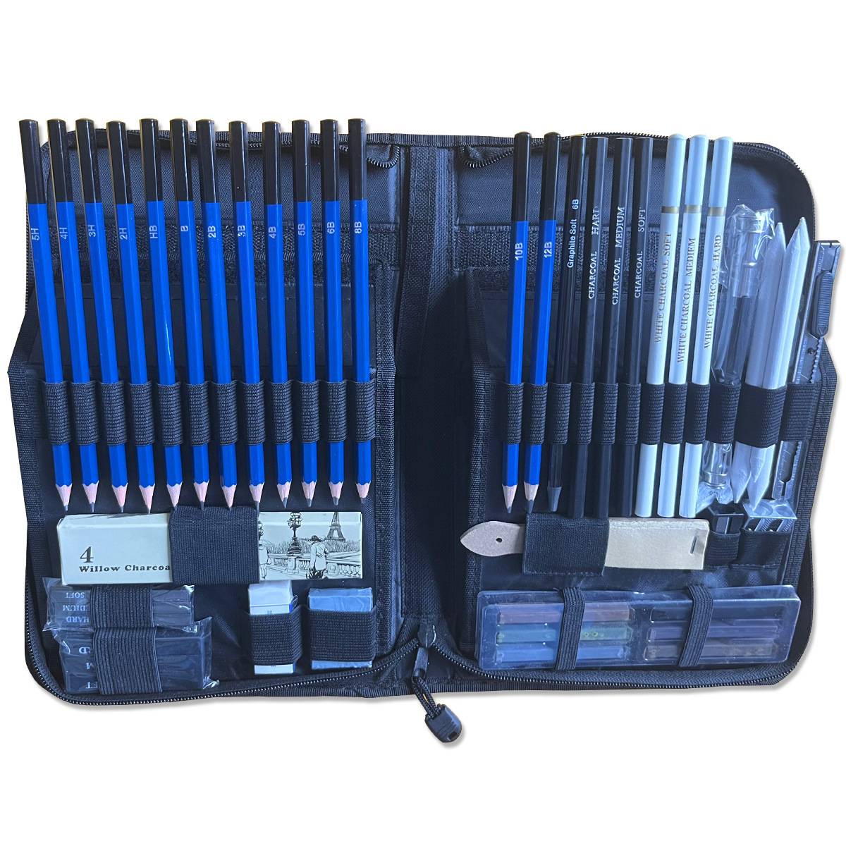 跨境新品48件素描铅笔套装美术绘画工具包绘图48PC碳画铅笔套装