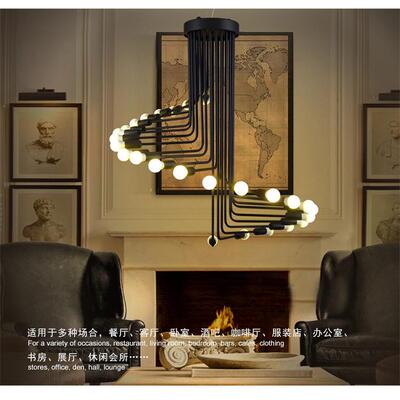美式工f复古灯铁艺创意楼梯吊灯llt1001ot个业性大厅复式别墅螺旋