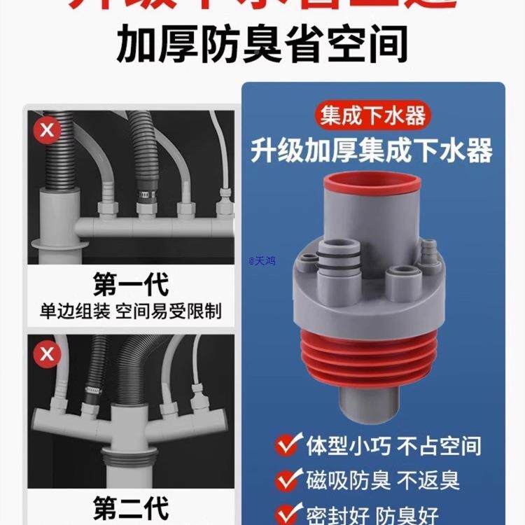 厨房下水管三028头通防头卫洗碗机槽排水厨下水水道管多功能返臭