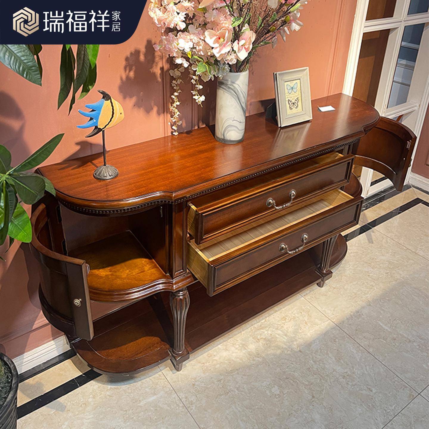 式玄关柜客厅装饰柜玄桌全实木玄关台门厅复无品牌/古关边柜过美