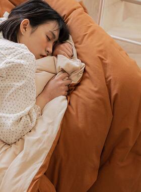 A类日家式天竺棉纯色双拼四件套件床品套针棉Hczz全织棉裸睡三件