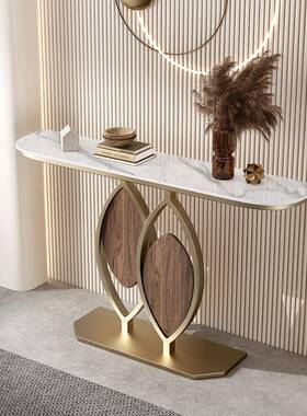 入户奢玄关桌极简格风轻玄关柜墙jj10586半圆端景台意式岩板创靠