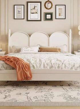 法式实木床白色现简约主卧室奶油DXD风床双人床式复床古美代公主