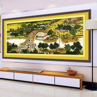 ?机绣清明上客河图十字绣成品纯已手工全绣Fh(^ld$p景满绣好的出