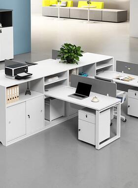 白色财务办公桌人现代简约工员4职员桌椅组合卡座四人位格RGQ位子