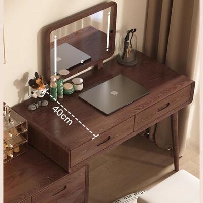 实木桌梳妆台斗纯柜一体化妆卧室简XTU约书桌床头床尾储物收柜纳