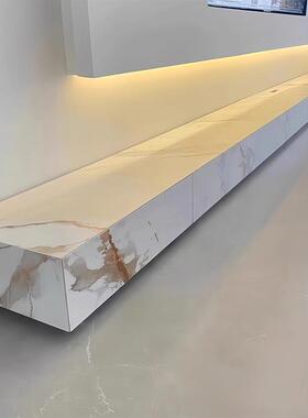 曜岩黑海棠角板电视岩柜条悬骑空落地式抽屉EIE士黑弧长形纯白色