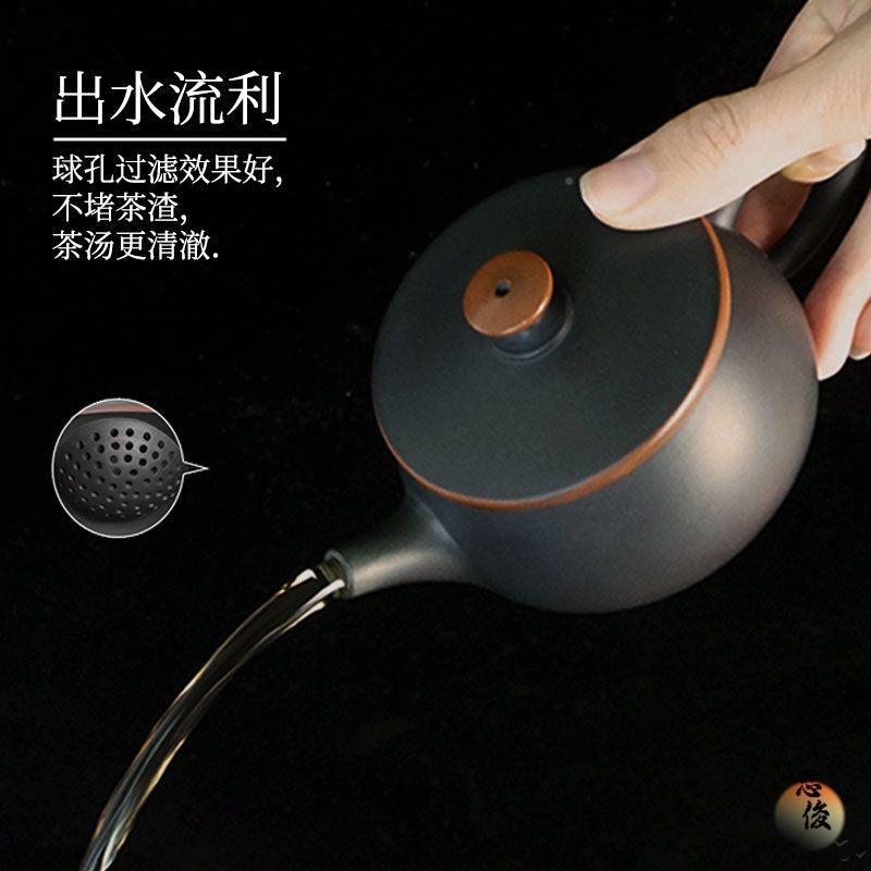 云南建水陶茶可壶紫紫陶壶素面黑汉瓦壶大口瓢石壶提可F88SMM5S转