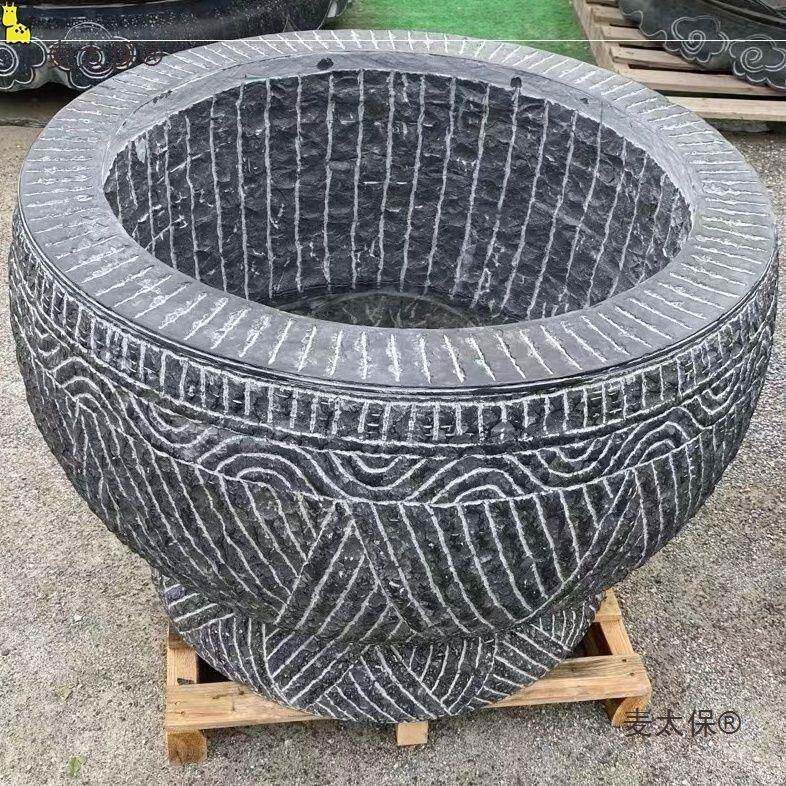 青石鱼缸缸花手盆石雕水缸庭院石缸石头圆纯手AL麦太保工盆纯工户