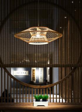 新中吊灯日式民宿卧室餐厅式茶楼现代简约73255客造竹编吊灯飞厅