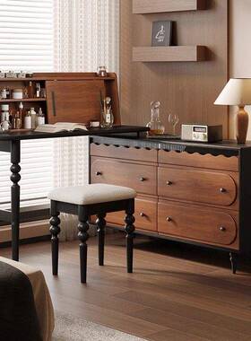 复实木梳台斗柜一体中PUS古风床古尾转角柜卧室妆化桌书桌收妆纳