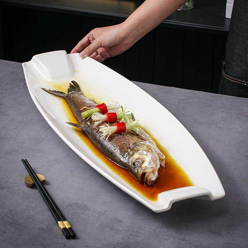 鱼盘大号超大高颜值用长条带鱼盘酒店饭店商房菜餐私具型JGJ长鱼