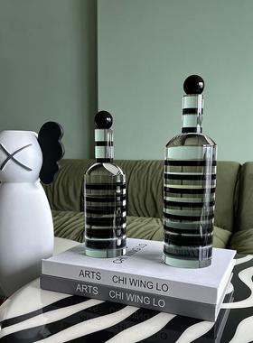 现代简约水晶黑色条品酒瓶摆件家居视柜桌面纹装电饰水OKU晶工艺