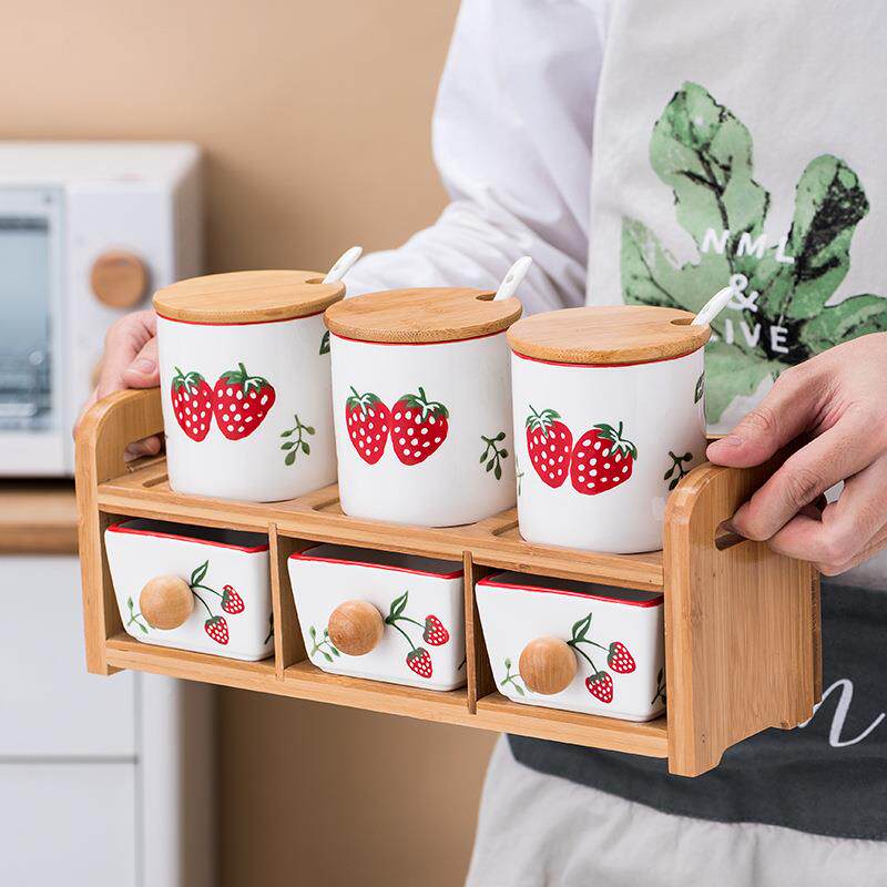 厂家手绘料盒厨房品盐45876209套装盐罐油酱醋全套收纳调竹味料陶