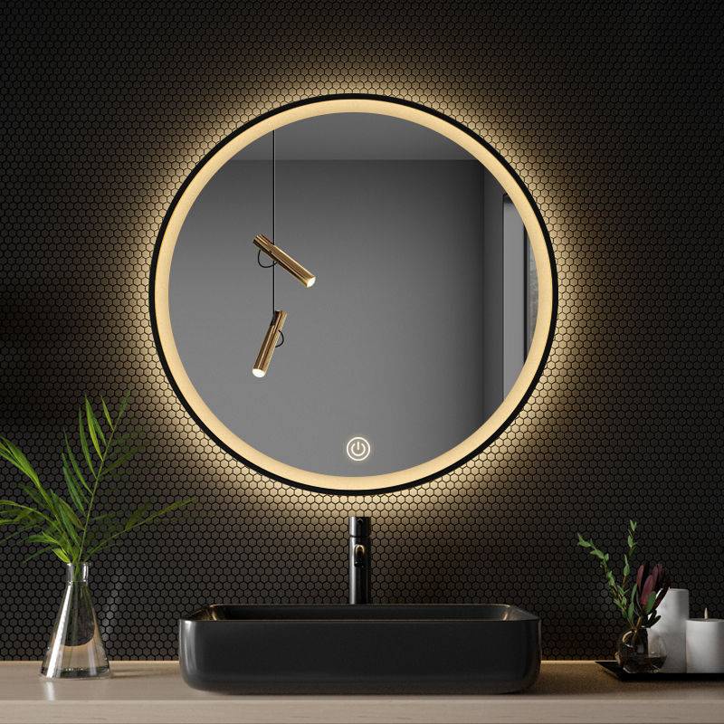 9sa浴室智能圆镜酒店工程现做带灯卫生间厕所家用免打孔贴墙铝合