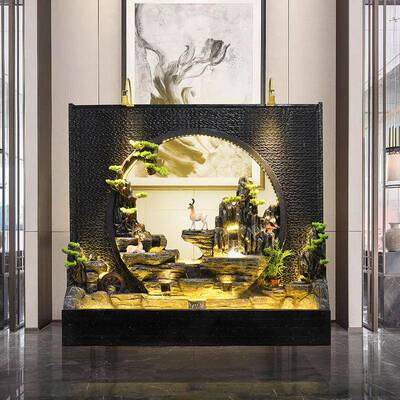 大型OKI水幕墙鱼流水司风入户花园景观屏公隔断庭院酒店循环水缸