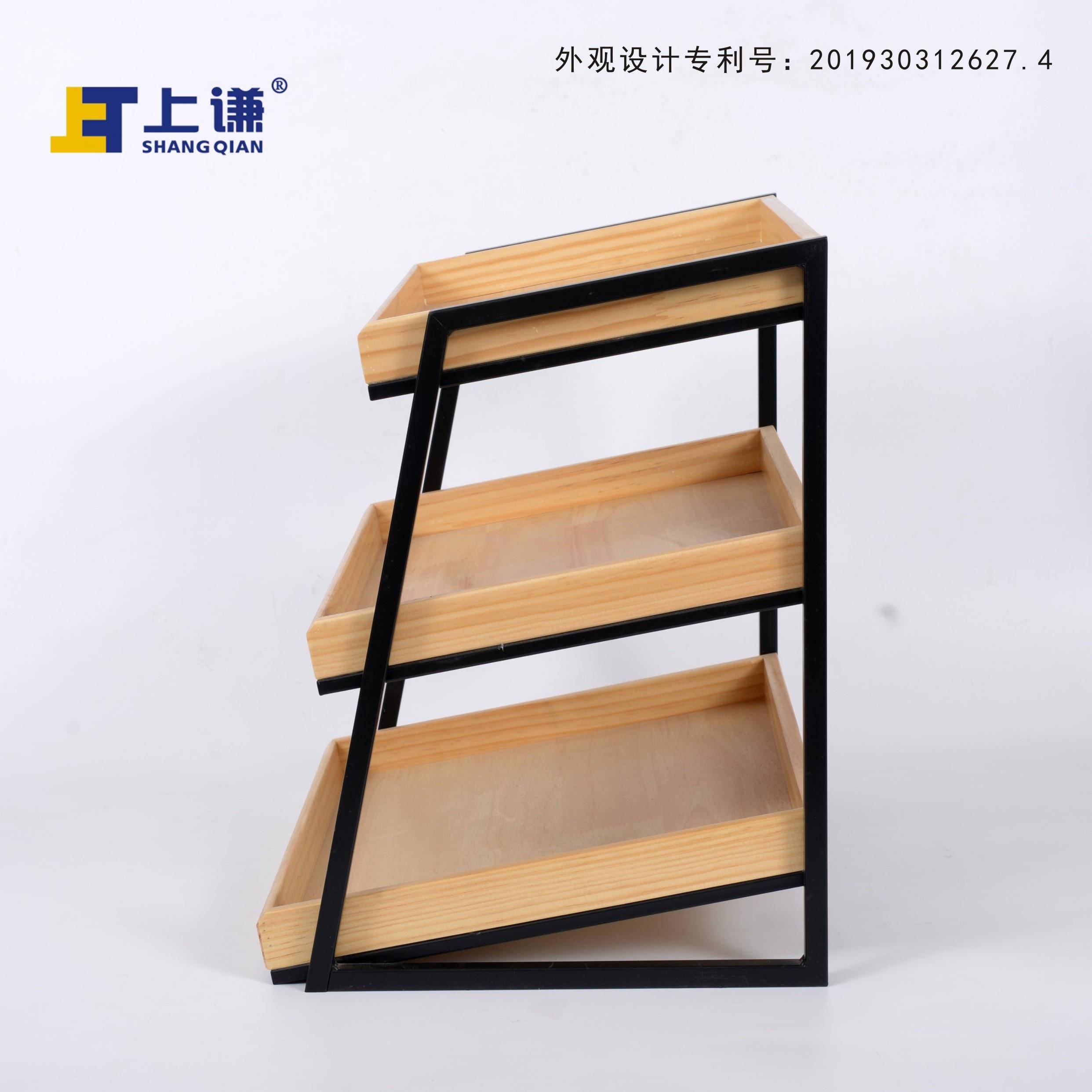 A0L示三层松木斜面RIS盘铁架面小包蛋糕干点水果店展示架1商用型