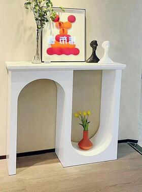 油意式轻QHA奢黑色双弧玄关台极简装饰玄关别墅走客厅法式奶柜廊