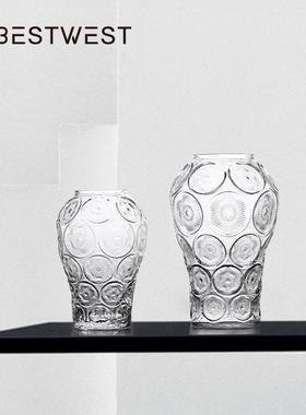 Be璃stwest透简约圆形纹路明水培RX23-31瓶玻花摆件家居客厅装饰