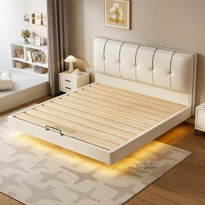 奶MCV床简油风皮床静音床轻奢薄床头现代约软靠背小户包型双人皮