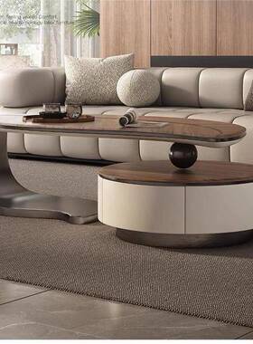 轻视奢实茶几极简现代IAW简约岩板用木创意树叶家茶几电柜新岩素