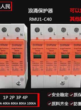 上海人民浪涌保护器4P电源防雷器配电柜220V2P避雷器电涌开关40KA