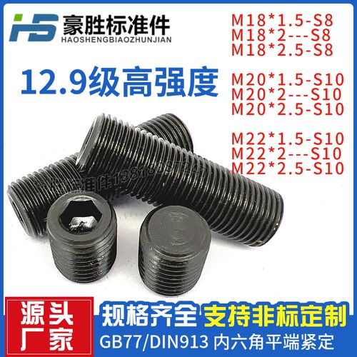 12.9级细牙平端紧定螺丝GB77/DIN913/ISO4026高强度M18/M20/M22