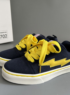 闪电板鞋男鞋美式小众设计百搭休闲鞋黄色鞋带深蓝色运动鞋情侣款