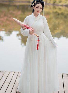 初遇汉服男女传统黑白中衣中裤交领纯棉加绒里衣内搭日常睡衣中裙
