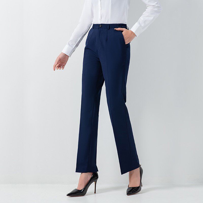 宝蓝色西裤女士职业气质秋冬加绒工服裤子工作裤直筒松紧腰西装裤