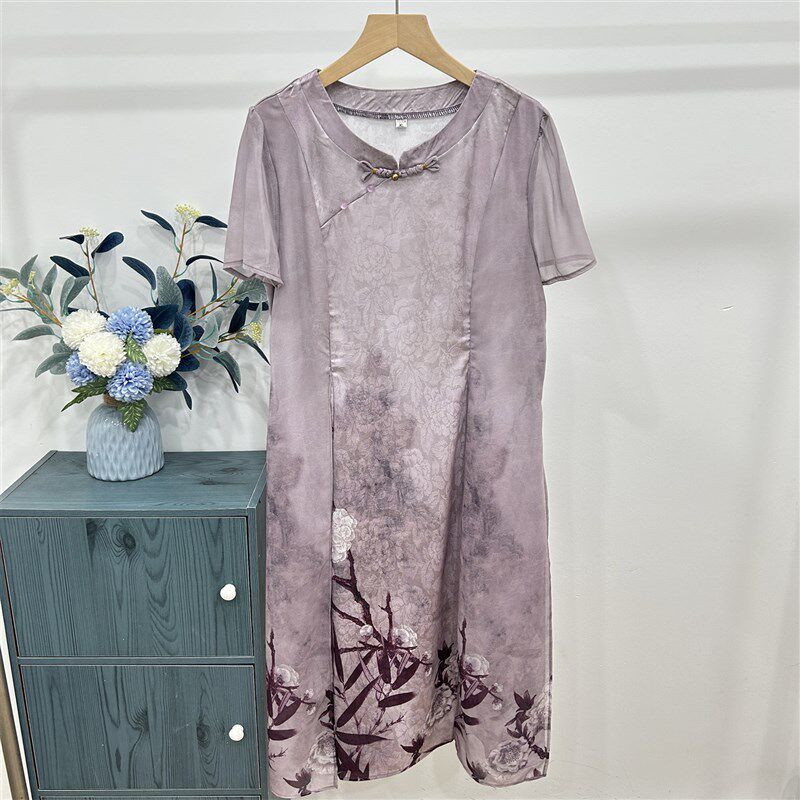 妈妈夏装改良新中式旗袍连衣裙2024新款中老年女夏季国风雪纺裙子