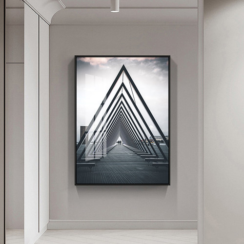 玄关走廊办公室挂画现代城市建A筑摄影壁画黑白工业风酒店装饰墙