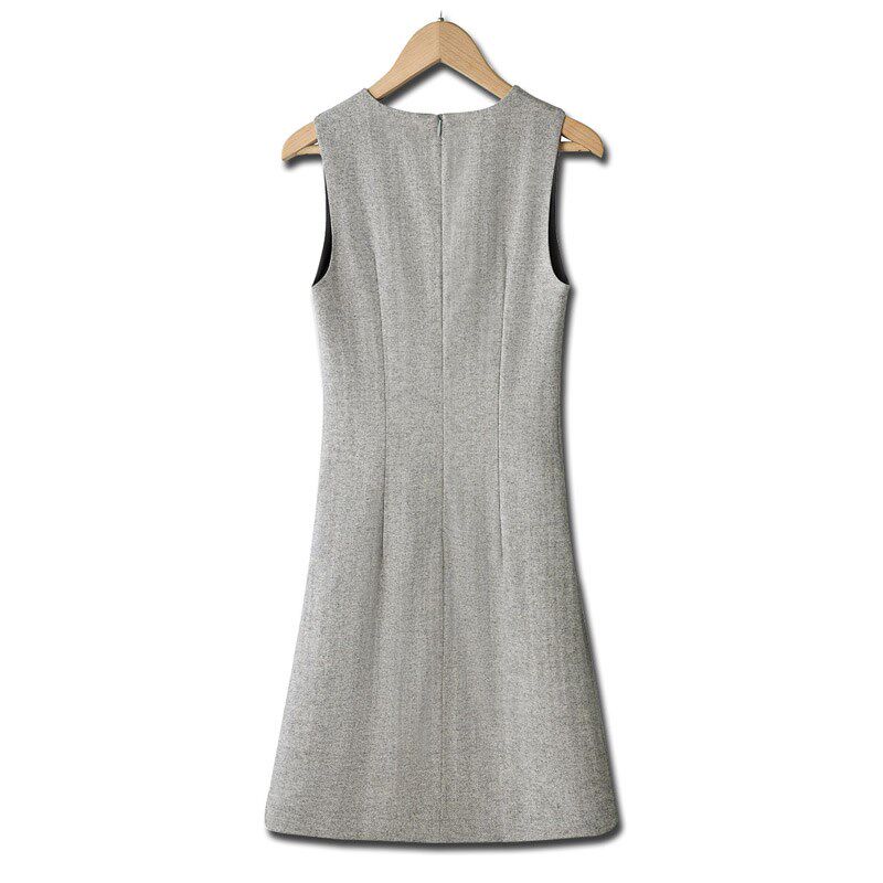 毛呢无袖连衣裙女春秋新款圆领减龄气质百搭马甲裙叠穿打底背心裙