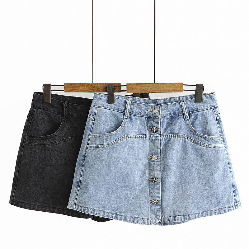 短裤胖mm显瘦遮肚酷女孩穿搭大码夏装2023新款纽扣假两件牛仔裤裙