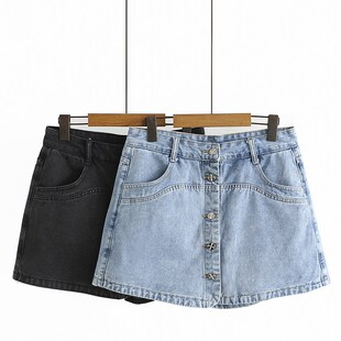 短裤胖mm显瘦遮肚酷女孩穿搭大码夏装2023新款纽扣假两件牛仔裤裙