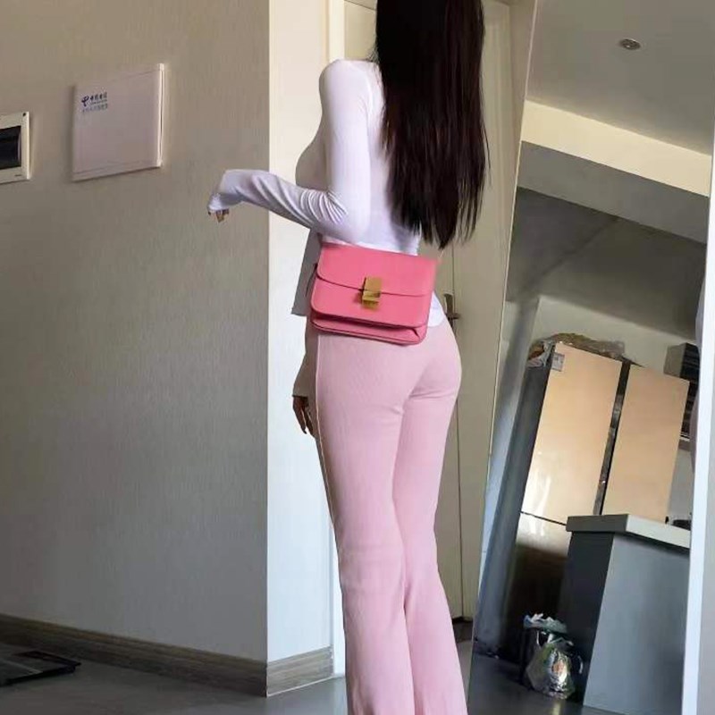 enen微喇阔腿裤女高腰修身显瘦纯欲粉色喇叭裤百搭2022新款休闲裤
