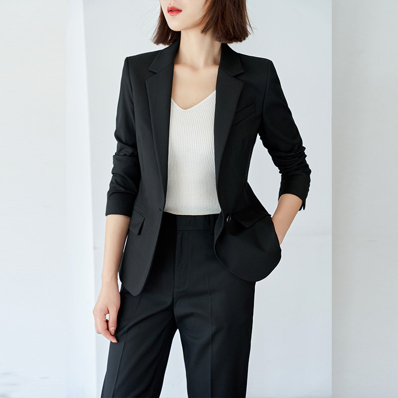 小个子西装外套女2021新款短款气质黑色通勤修身面试藏青秋款西服