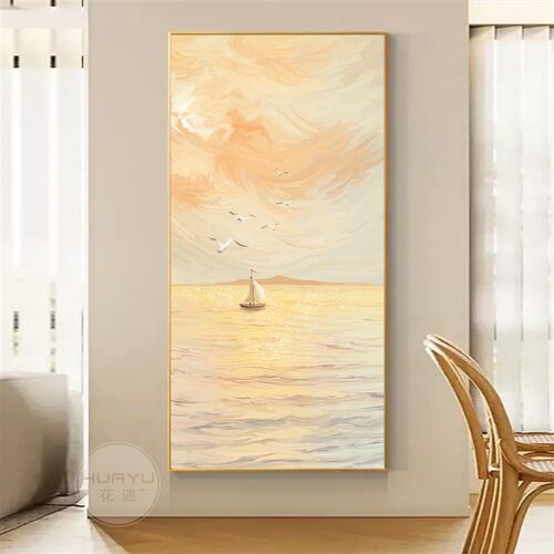 海景日出奶油风玄关装p饰画抽象现代简约壁画入户走廊过道风景挂