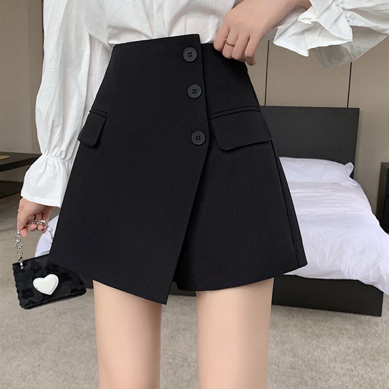 卡其色半身裙女胖mm黑色短裙显瘦a字裙遮肚子裤裙设计感西装裙裤