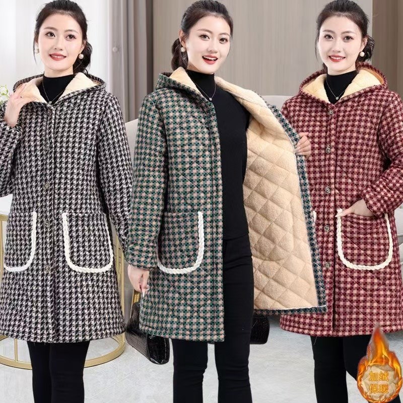 中老年冬季女装加绒加厚棉袄外套宽松棉衣工作服妈妈防寒保暖棉服