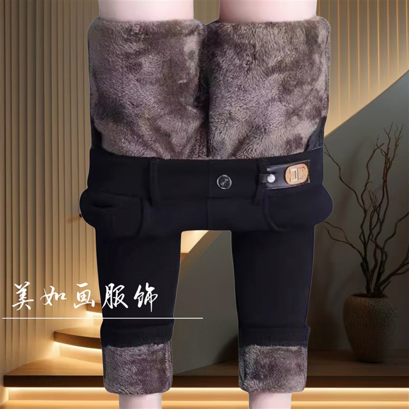 秋冬新款打底裤女士大码松紧高腰弹力黑色中年妈妈加绒加厚小脚裤