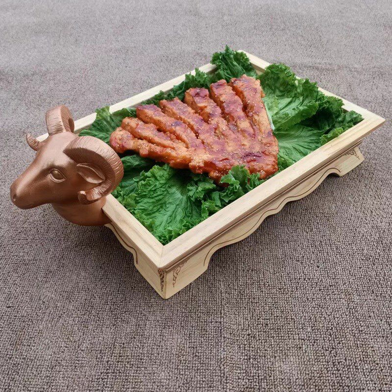 蒙古特色餐具烤全羊盘手把肉w盘牛羊排羊腿托盘红色酒店蒙餐厅木