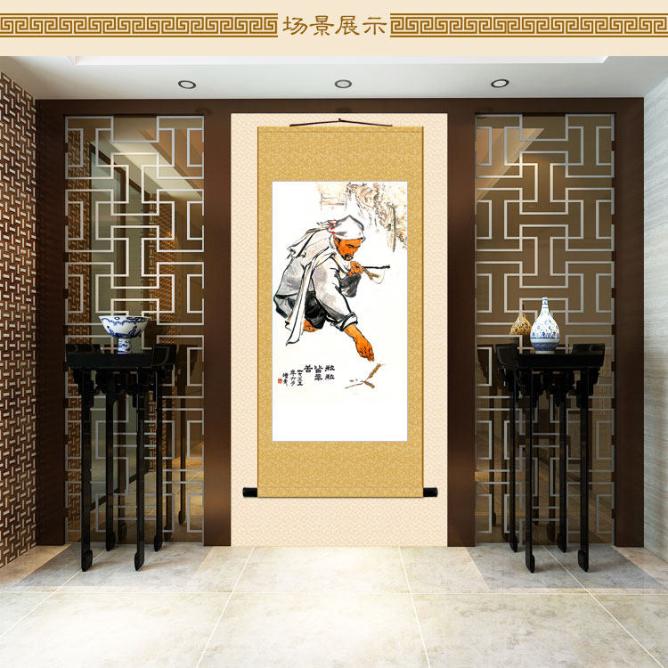 粒粒皆辛苦画像 一饭一粥农民伯伯人物G卷轴挂画 餐厅装饰画绢布