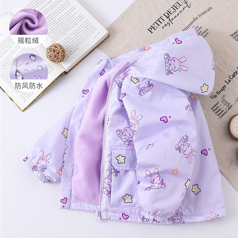 女童摇粒绒冲锋衣外套秋冬季加绒防风衣服小儿童新款风衣宝宝初冬